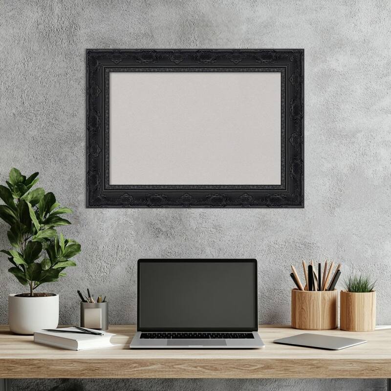 Filigree Gloss Black Framed Cork Board - Bulletin Board, Organization Board, Pin Board