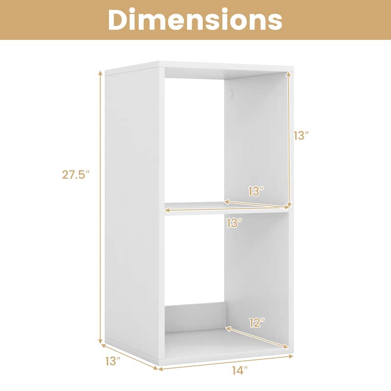 Gymax 2-Cube Bookshelf Modern Vertical Bookcase w/ Back Guardrail &