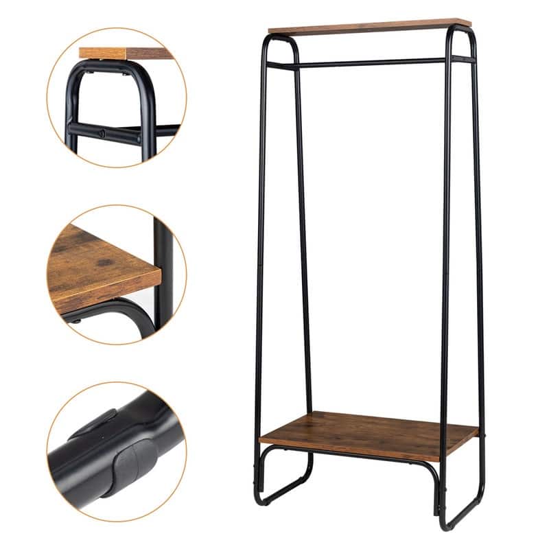 Freestanding Clothing Rack with 2 Wood Shelves - N/A