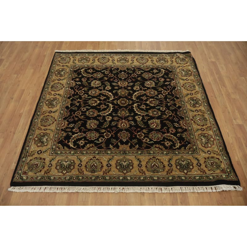 Hand Knotted Oriental 100% Wool Carpet Traditional All-Over Black Agra Area Rug - 5' 11'' X 5' 11''