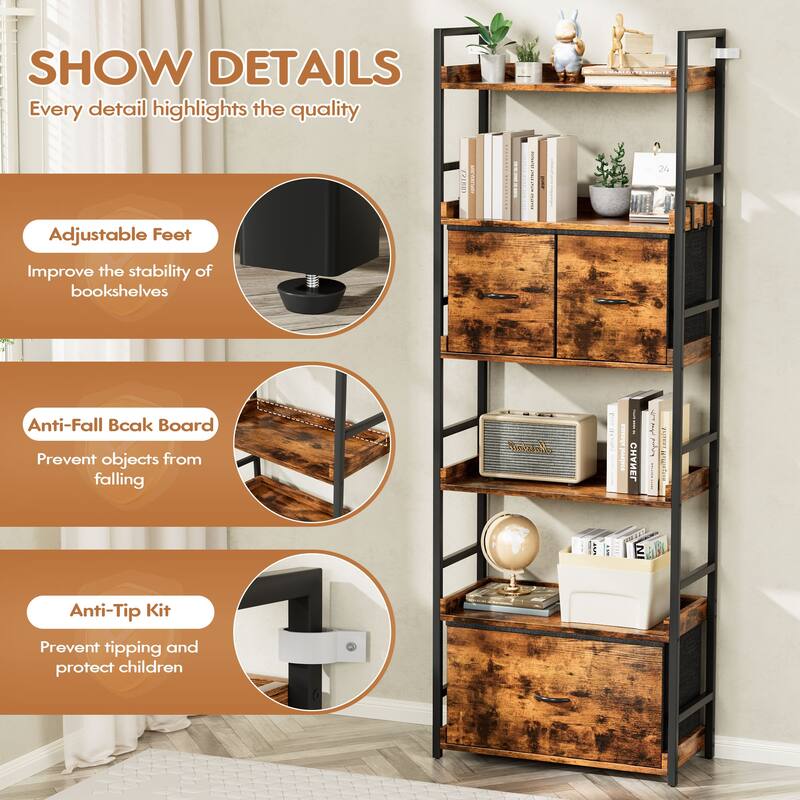 Furniwell 6 Tier Ladder Bookshelf,Metal Frame,Storage Organizer