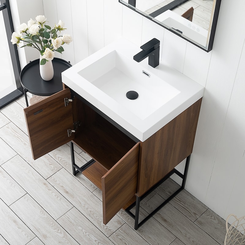 Freestanding Bathroom Vanity Set with Open Shelf & Acrylic Sink