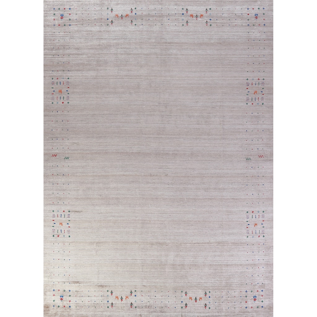 Hand Knotted Oriental 100% Wool Carpet Tribal Stripe Beige & Ivories Gabbeh Area Rug - 12' 3'' X 9' 2''