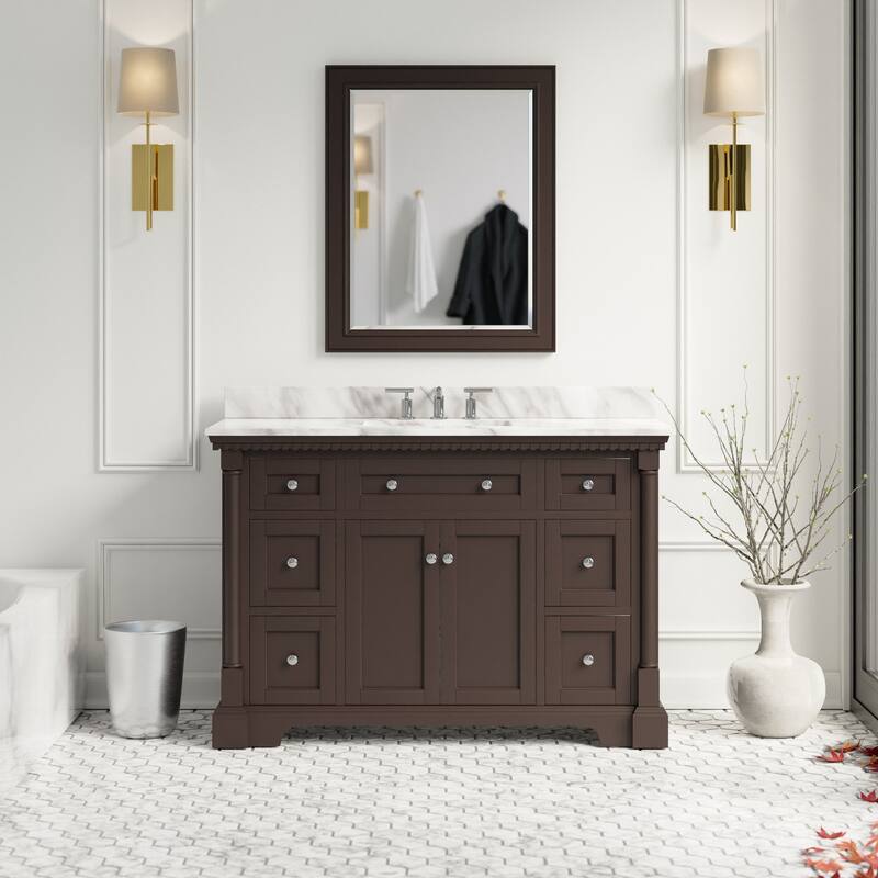 KitchenBathCollection Sydney 48" Bathroom Vanity with Carrara Marble Top - Chocolate