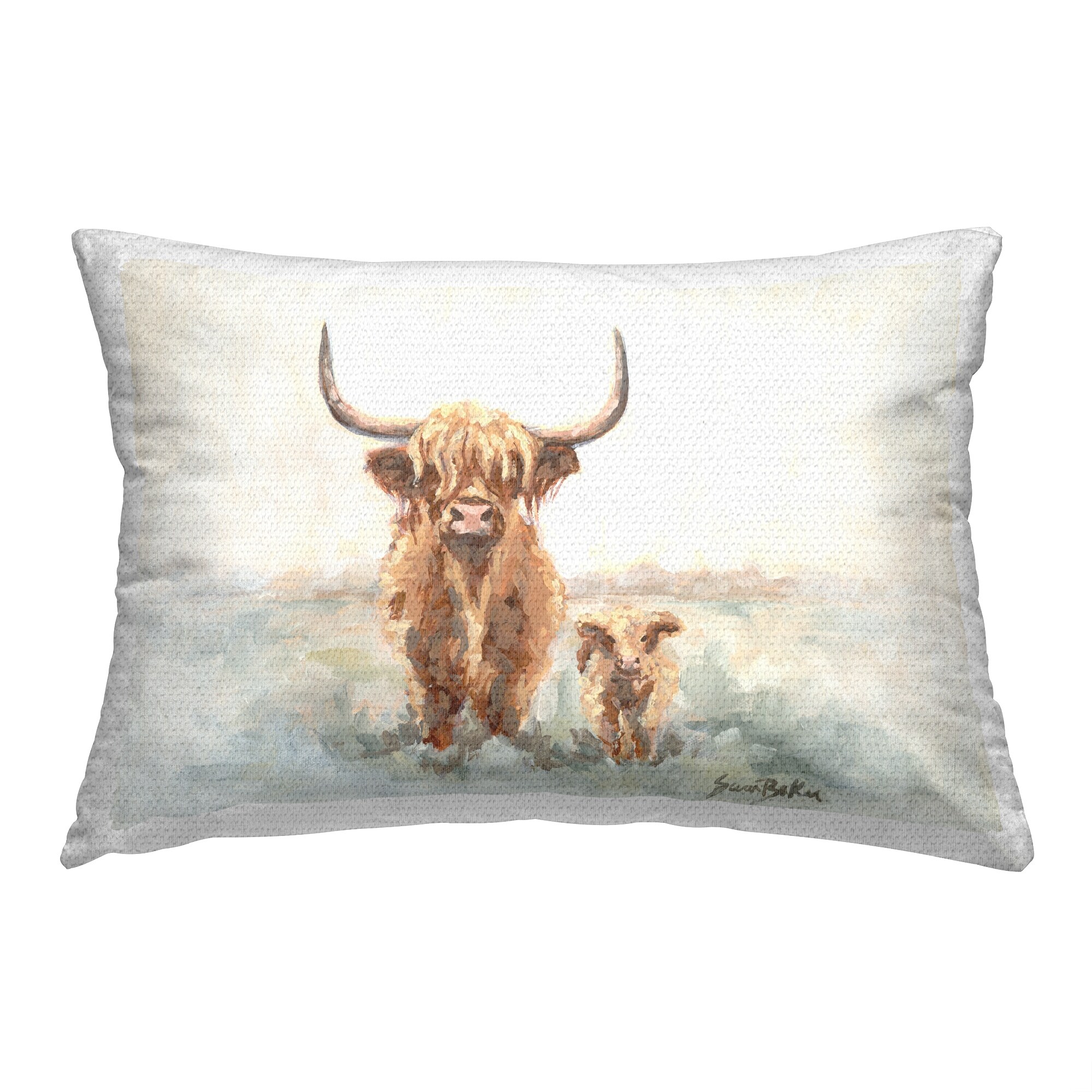Stupell Highland Cow & Baby Printed Outdoor Throw Pillow Design by Sara Baker