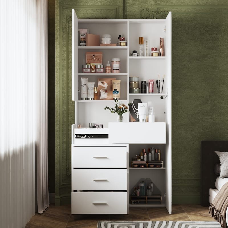 Mirror Dresser with Soft LED Highlights Dressing Cabinet Makeup Vanity - 31.5"x63"