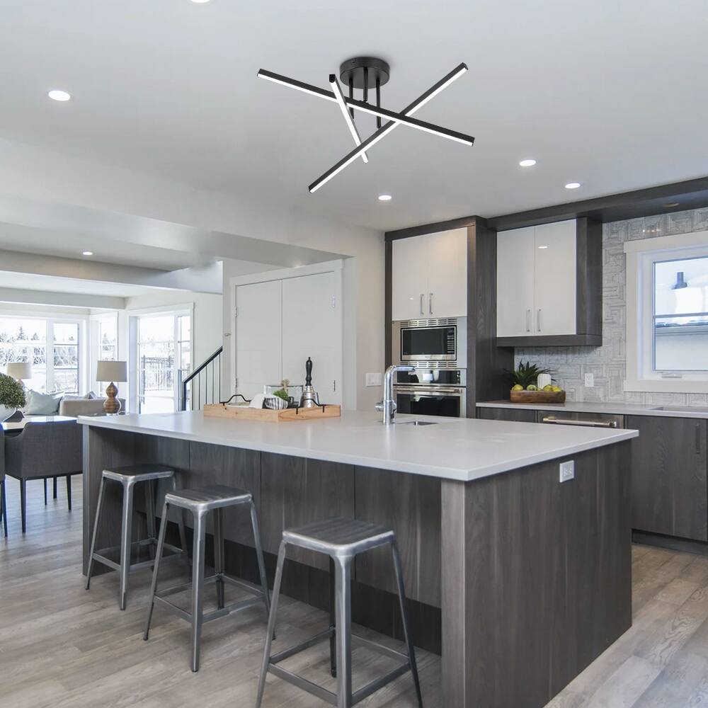 3/ 4-Light Modern Strip Linear Sputnik Integrated LED Semi-Flush Mount Light