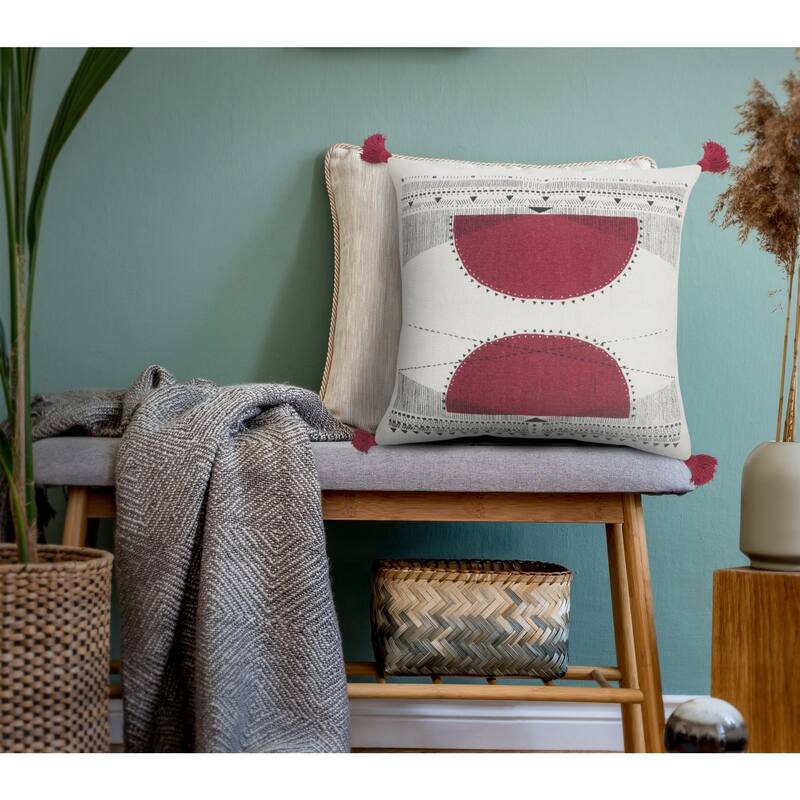 20" Red and White Reflective Sun Geometric Square Throw Pillow