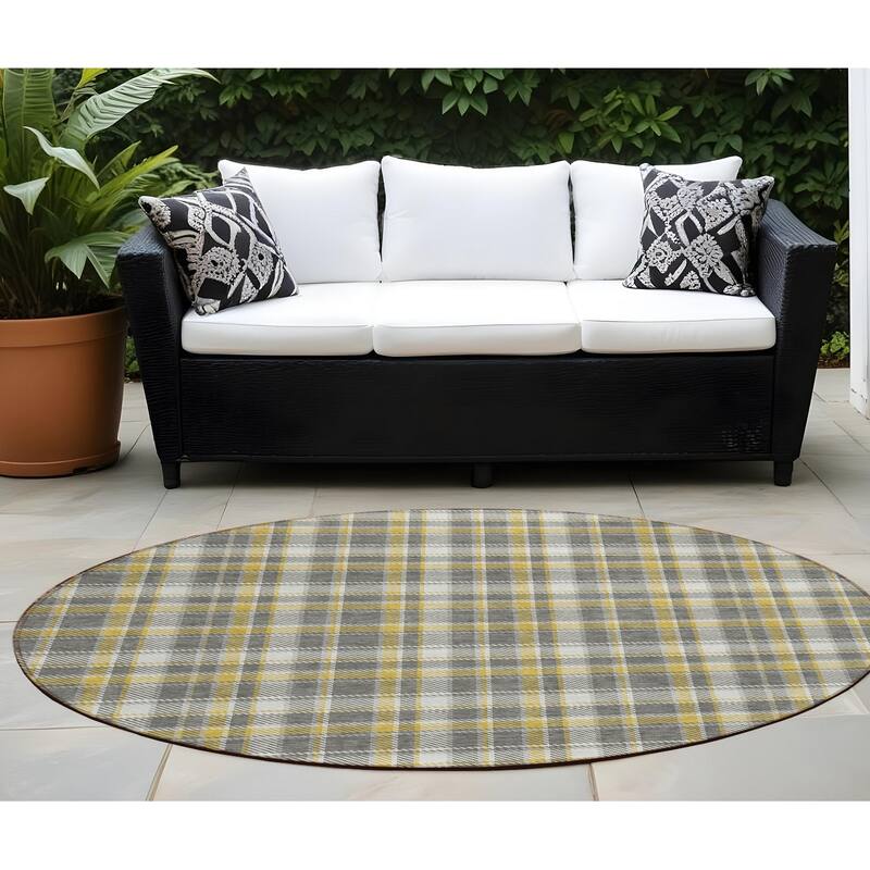 Ralo Plaid Weather Resistant Versatile Elegance Runner Outdoor Rug - 8' Round - Multi