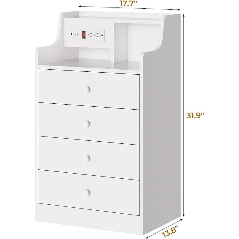 Nightstand with Drawers Charging Station End Side Table with Hutch