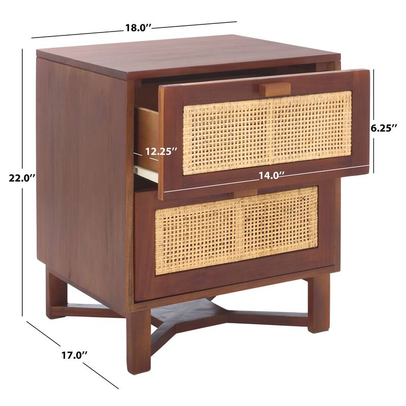 SAFAVIEH Dayana 2-Drawer Rattan Accent Table Nightstand