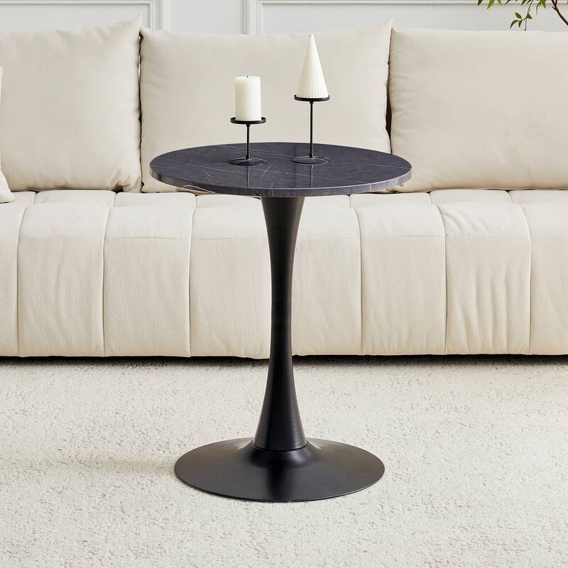 Round Dining Table, 23.6" Circle Tulip Table with Thickened Tabletop & Metal Pedestal, Mid Century Modern Bistro Table