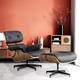 Mid Century Modern Lounge Chair and Ottoman with Real Leather for Home Office Living Room - Rosswood&Black