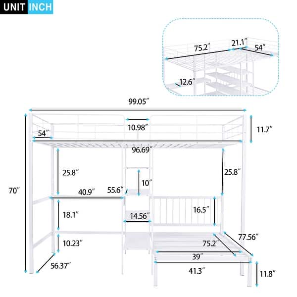Full Over Twin Bunk Bed With Built-in Desk,Shelves And Ladder for Bedroom