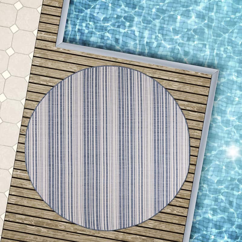 Beverly Rug Blue Striped Indoor Outdoor Rug, Outside Carpet for Patio, Deck, Porch