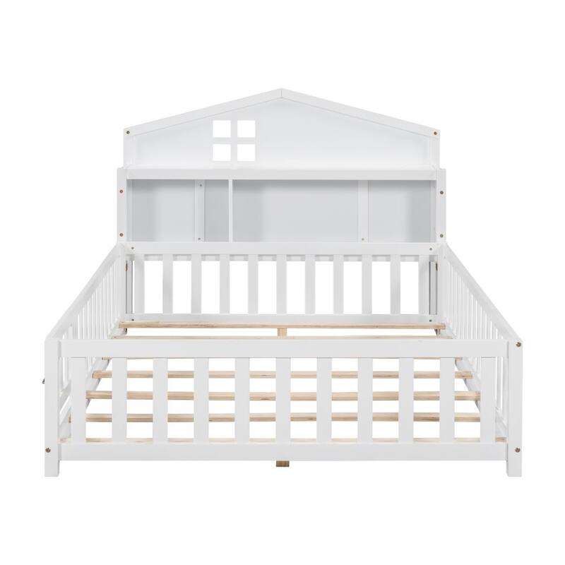 Full-Size Floor Beds with Bookcases and Blackboards Versatile Platform Beds