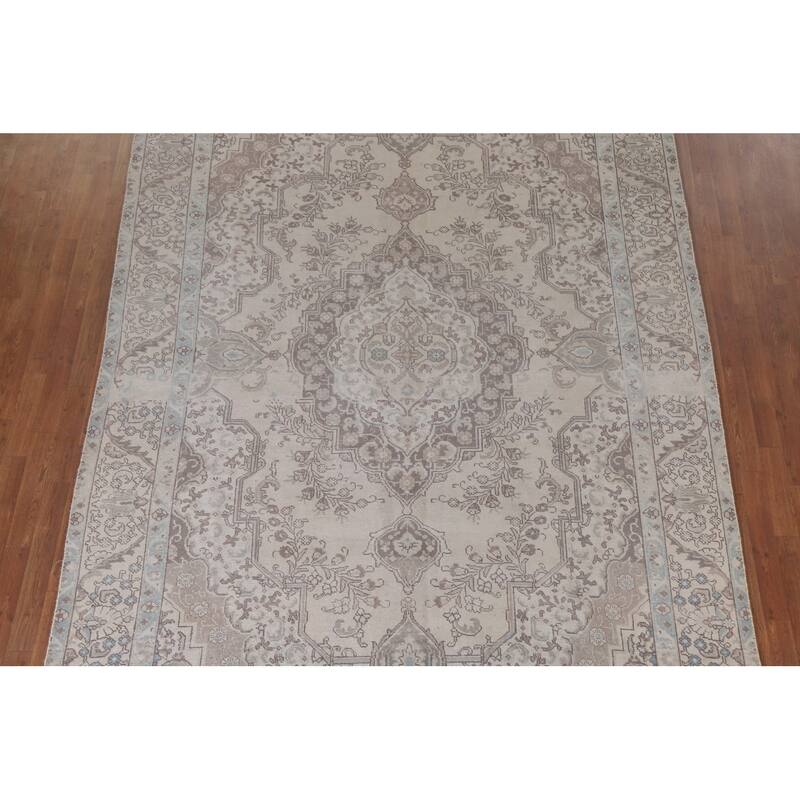 Hand Knotted Oriental 100% Wool Carpet Traditional Medallion Beige & Ivories Tabriz Area Rug - 10' 9'' X 7' 8''