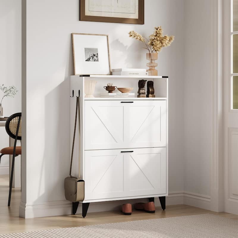 Slim Entryway Shoe Cabinet with 2 Flip Drawers