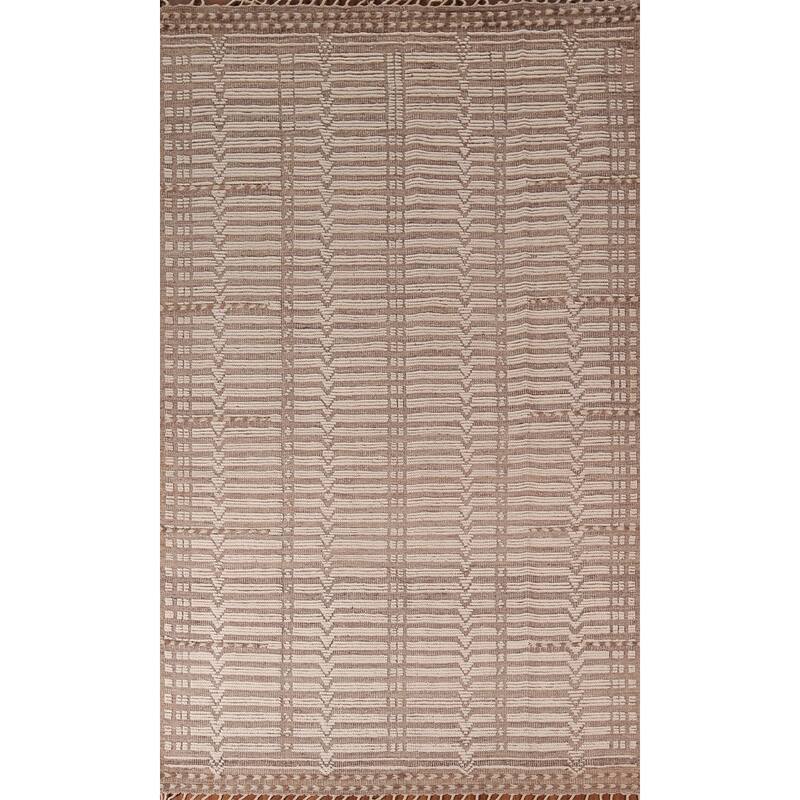 Striped Moroccan Modern Area Rug Hand-Knotted Wool Carpet - 6'0"x 10'0"