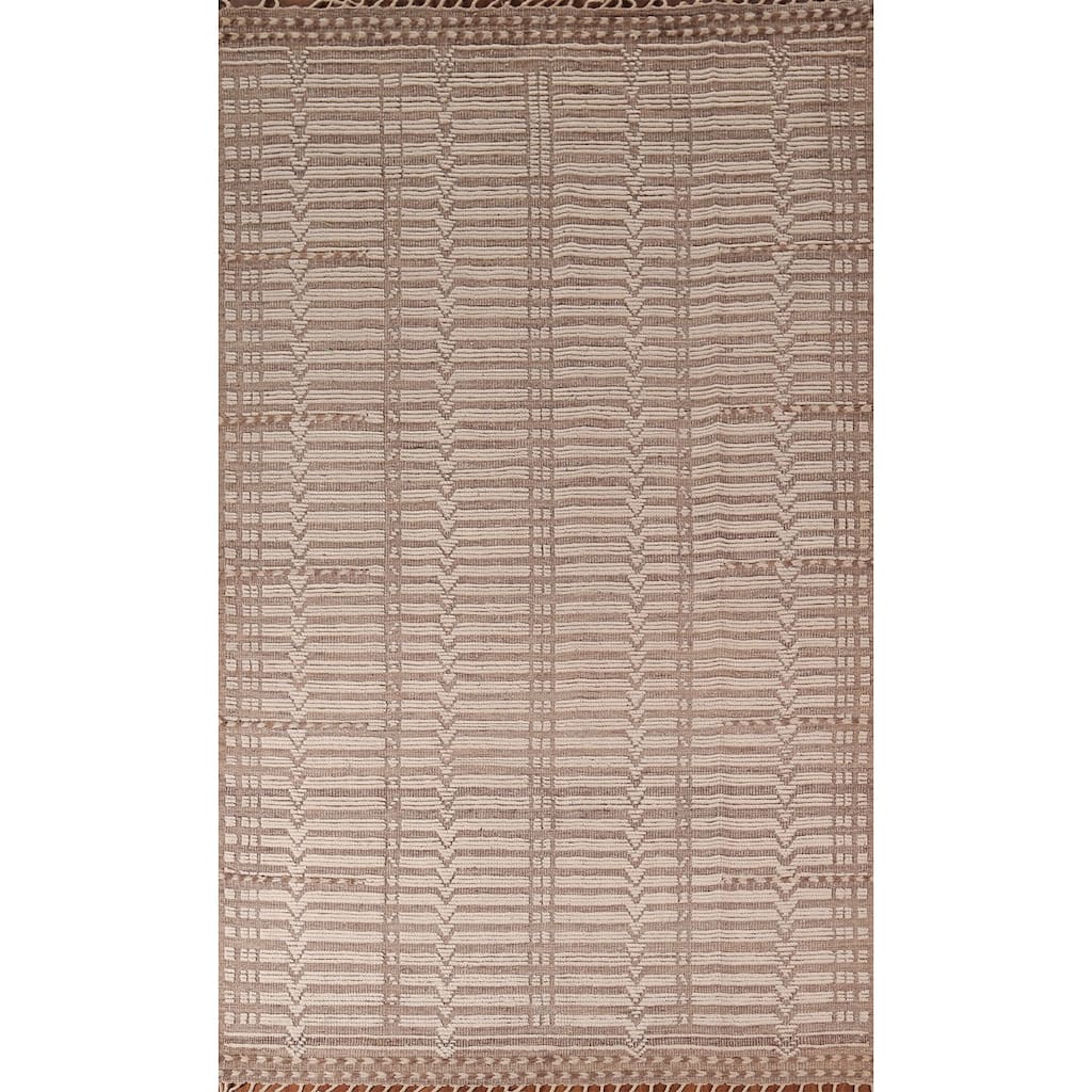 Striped Moroccan Modern Area Rug Hand-Knotted Wool Carpet - 6'0"x 10'0"