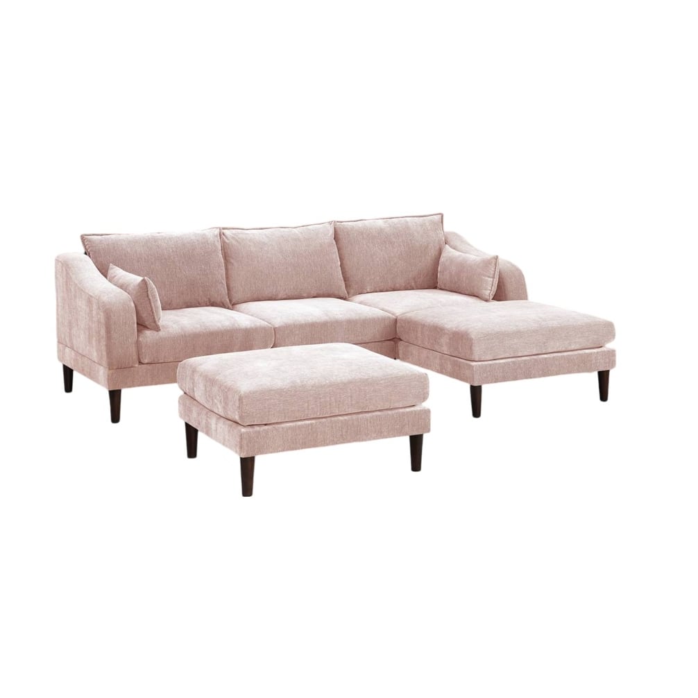 5pcs Blush Pink Fabric L-Shaped Sectional Set, 93x60x31 inches, 200 pounds