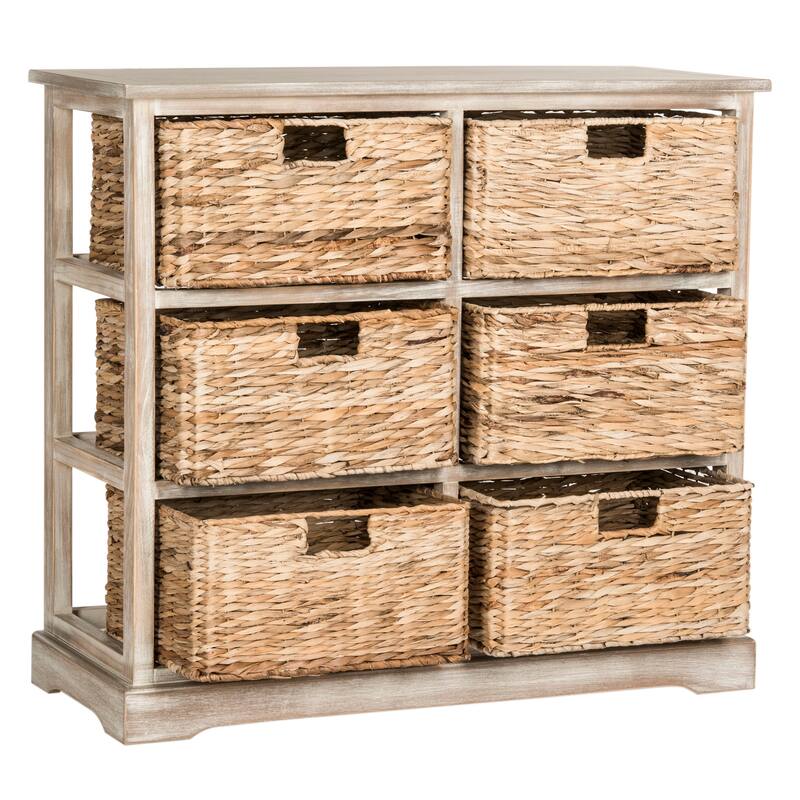 SAFAVIEH Fidelia Distressed Black 6-Drawer Wicker Basket Storage Chest - 32.1" x 13.4" x 29.5" - 32Wx13Dx30H