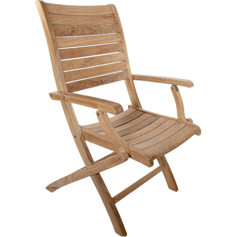 Nordic Style Natural Teak Wood Outdoor Folding Dining Chair with Arm Rests - N/A