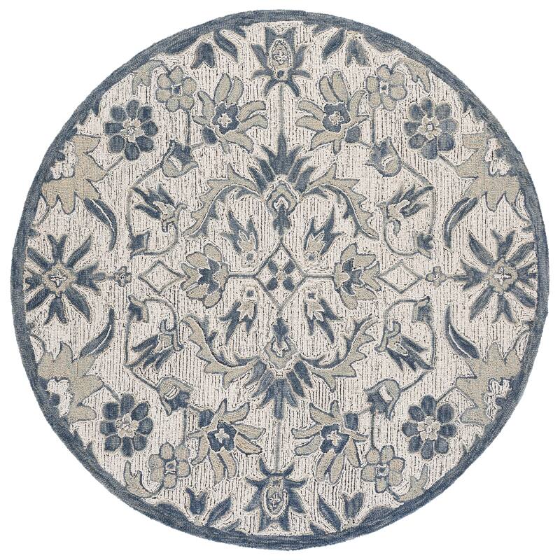 SAFAVIEH Handmade Metro Smeralda Wool Rug - 6' Round - Ivory/Grey