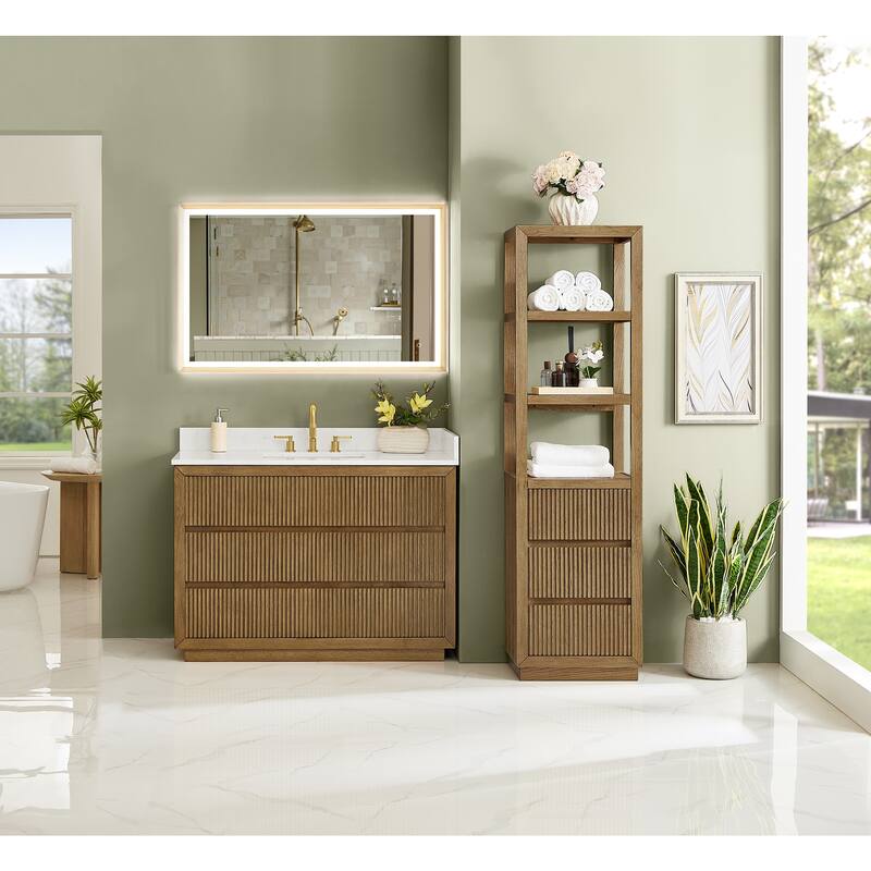 Navan Bathroom Vanity in Weathered Brown with Grain White Engineered Stone Countertop No Mirror