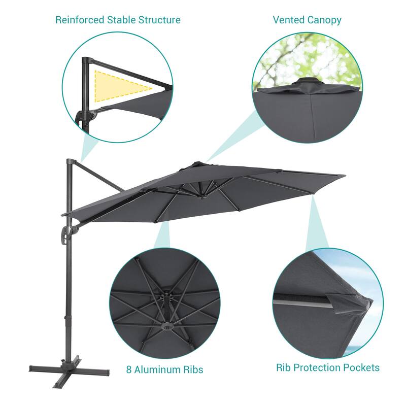 BONOSUKI 11FT Cantilever Patio Umbrella 360 Rotation Angle Adjustment