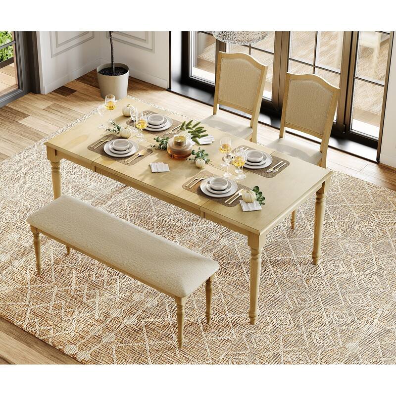 4-Piece Dining Table Set with Bench, Table and Chairs for 4-6, Oak