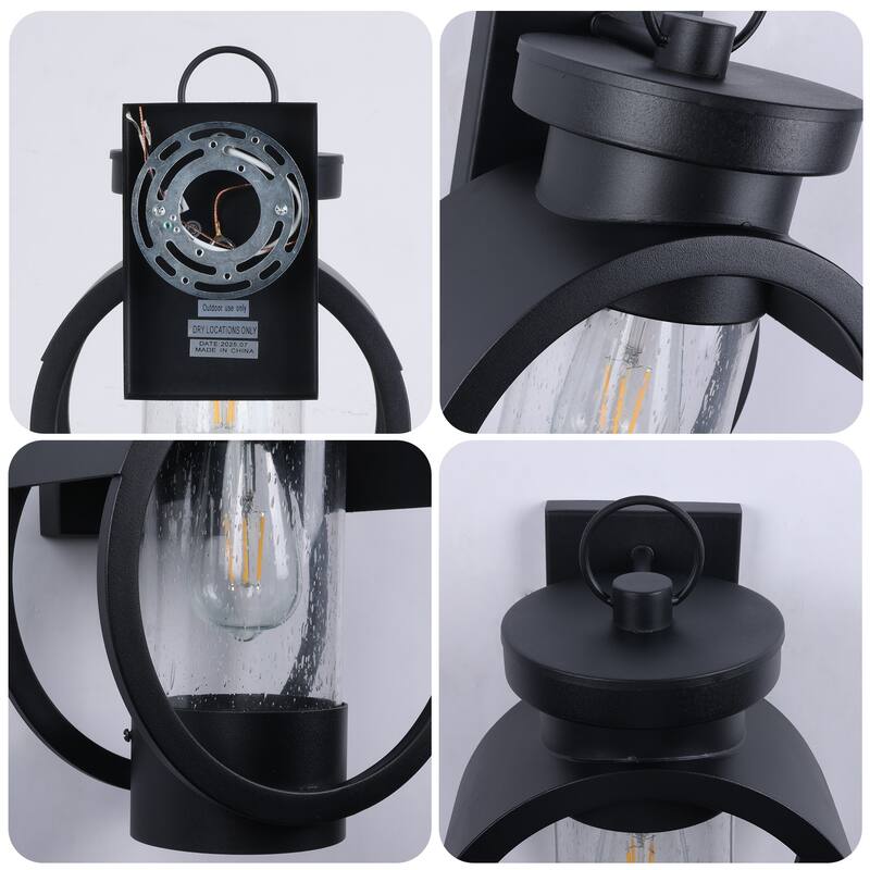 6.7 in. 1-Light Frosted Black Classic Outdoor Wall Light Lantern Sconce with Clear Glass Shade for Porche, Doorway