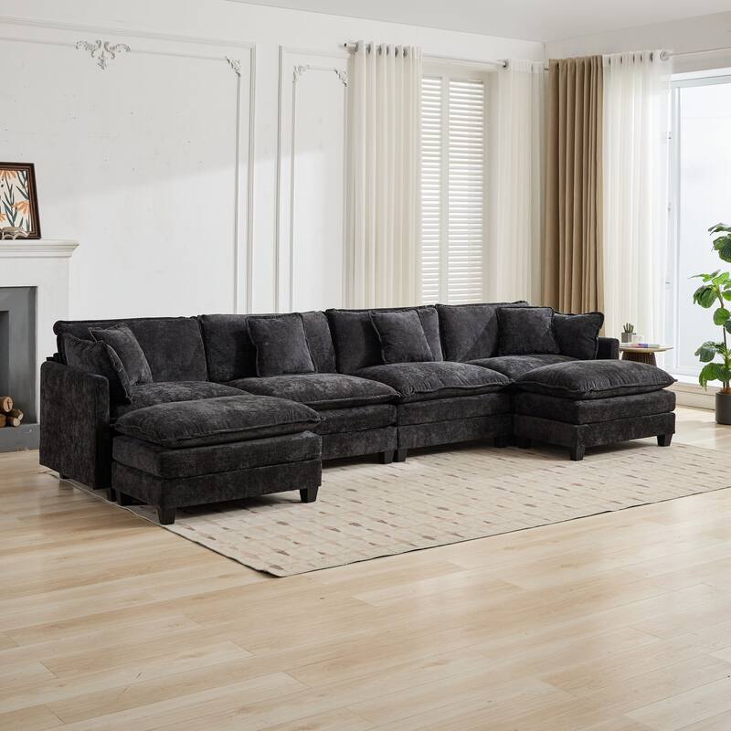 Roomfitters Large Upholstered 4-Seater Sofa with Plush Cushions and Pillows, Modern Cloud Couch for Living Room