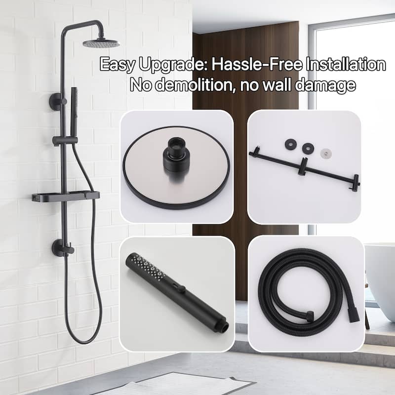 Modland 4-Way Exposed Retrofit Shower System with Rainfall & Handheld, Easy Install in Black/Nickel/Chrome