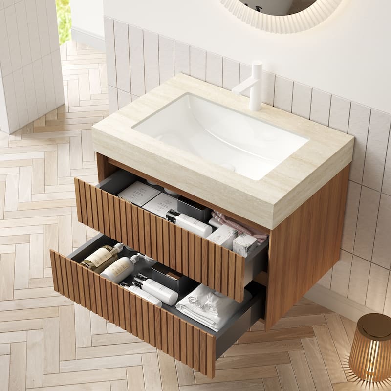 30" Bathroom Vanity with Ceramic Undermount Sink Floating Storage Cabinet with 2 Drawers, Pre-assembled