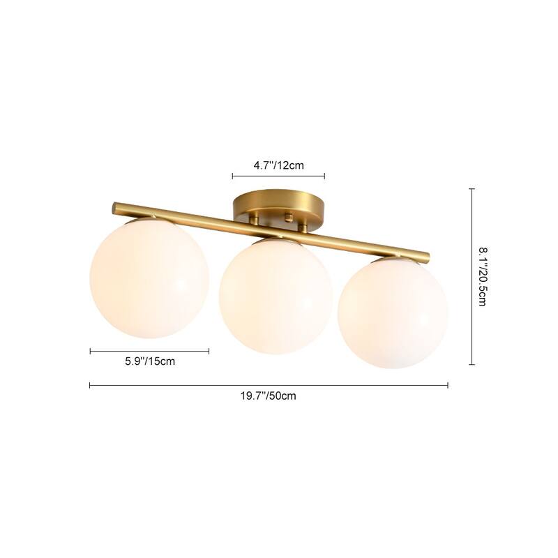 Modern 3-Light Opal Glass Globe Semi Flush Mount Ceiling Light