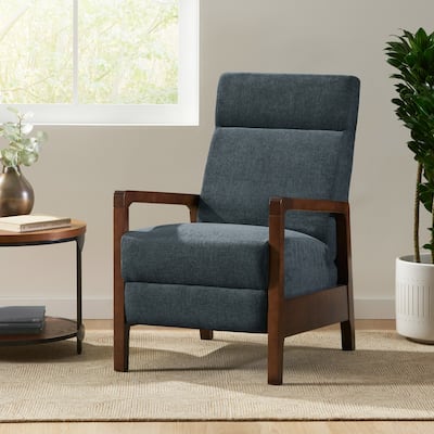 Wood Manual Club Recliner with Retractable Footrest, Fabric Upholstered Reading Chair for Living Room, Modern Accent Armchair