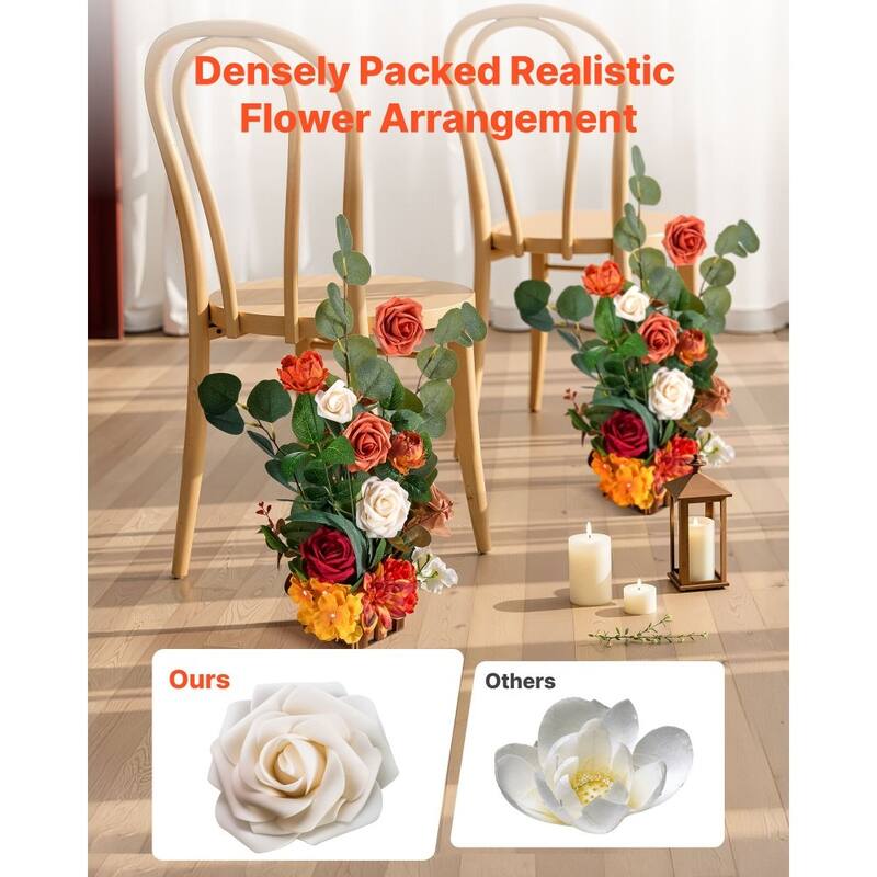 Orange Silk Rose Centerpieces Set of 4 with Wood Base for Weddings - 17.7 x 9.8 x 9.8 inch