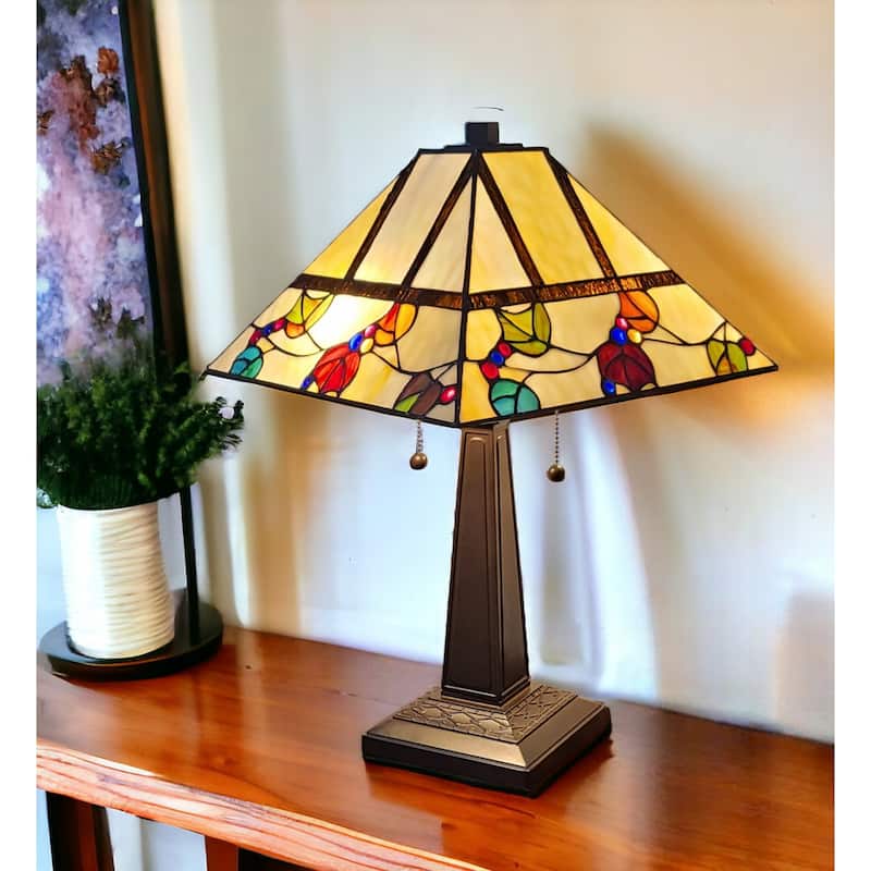 Style 22 Inch Dark Brown Metal Two Light Table Lamp with White Shade - 11” x 21” x 22” - Dark-Brown-White