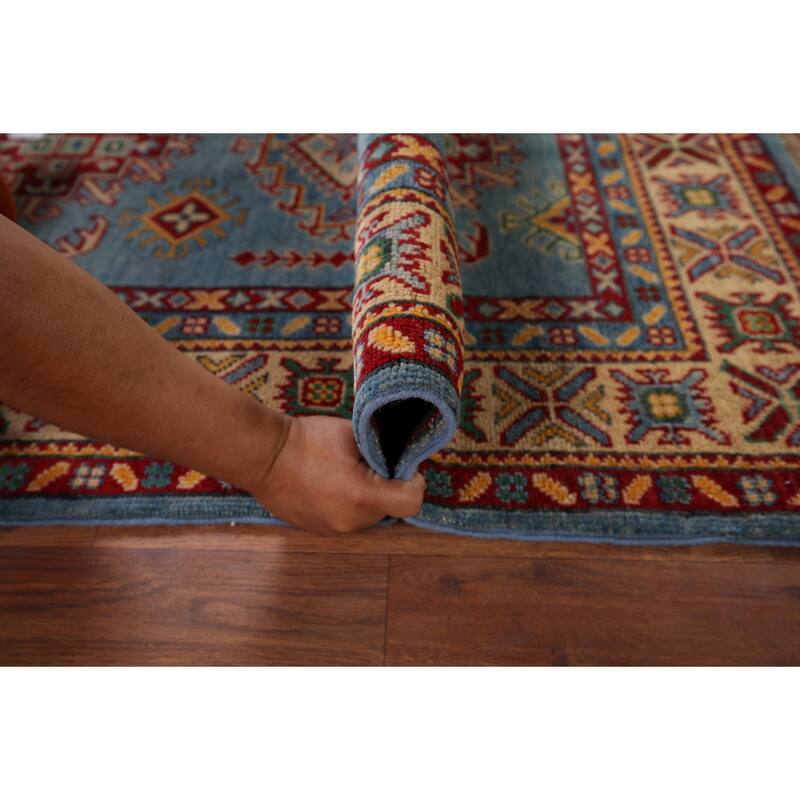 Blue Kazak Oriental Accent Rug Handmade Wool Carpet - 3'4" x 5'0"