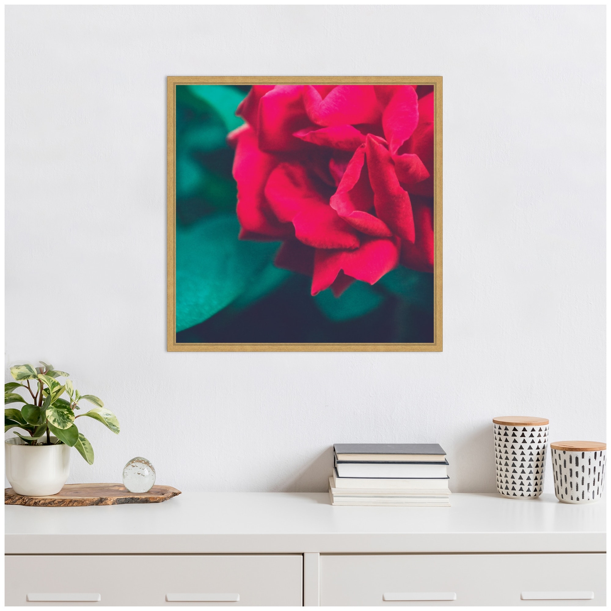 Kate and Laurel Sylvie Red Velvet Garden Rose Framed Canvas by Stephanie Klatt