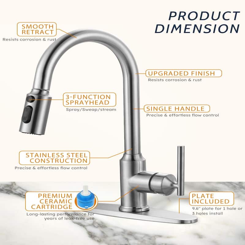 WOWOW Pull Down Sprayer Kitchen Faucet with Soap Dispenser