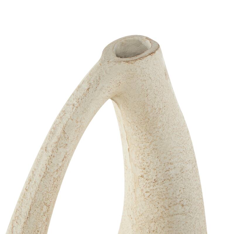 Cream Paper Mache Curved Cutout Abstract Decorative Vase with Brown Distressed Texturing