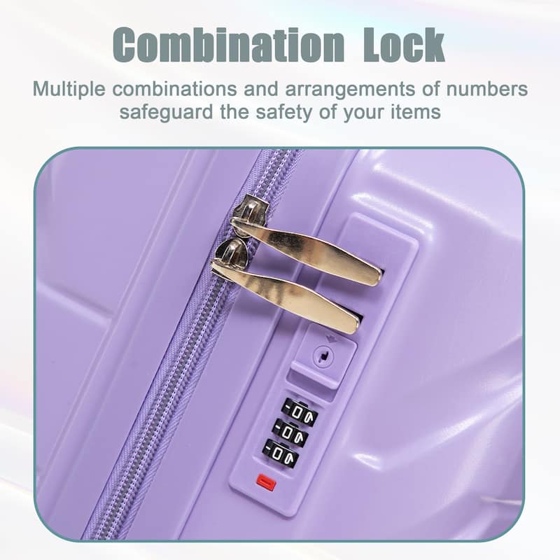 14"/20" 2-Piece, Modern Luggage Sets with Makeup Case, Spinner Wheel and Combination Lock, for Boarding Travel, Blue+Purple