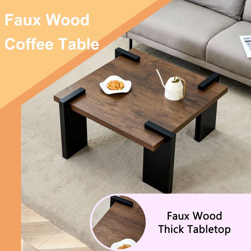 31.5" Compact Coffee Table, Dark Wood Grain Look