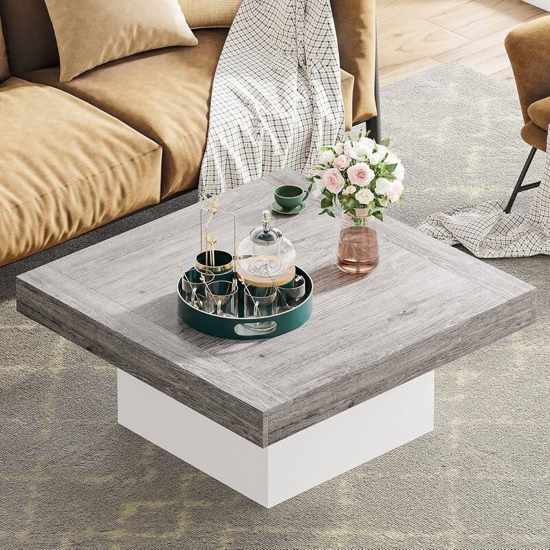 Modern Square LED Coffee Table, Low Center Table with Built-In Light for Living Room