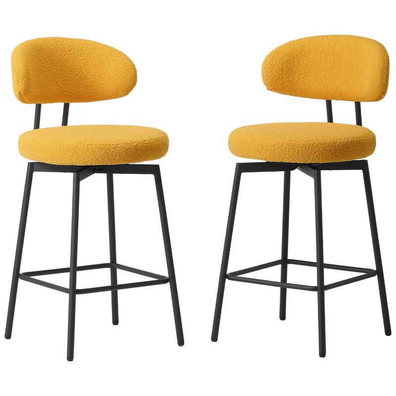 Bayville 27 Inch Faux Shearling Fabric Upholstered Swivel Counter Stool (Set of 2) - Sunset Gold