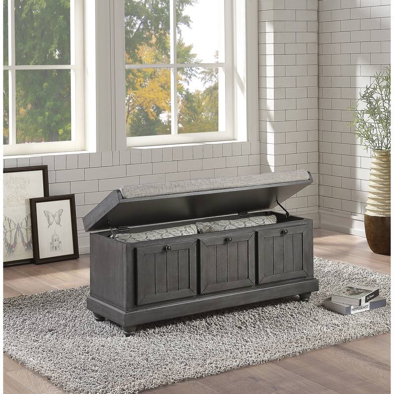 1pc Durable Storage Bench White Finish Foam Cushioned Seat Beige Upholstery Flip-Top Seat Solid Wood Home Furniture