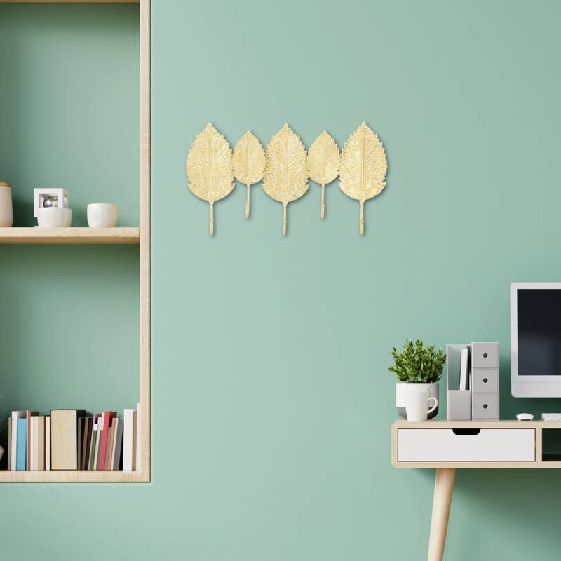 Maidmore Leaf Cast Iron Coat Hanger - 18.25" - Gold Finish