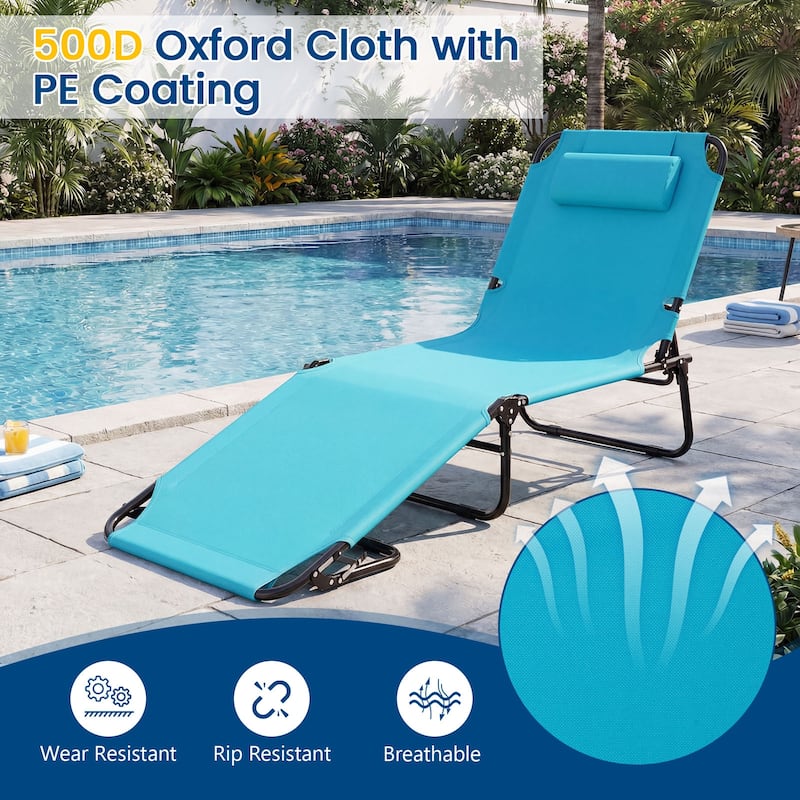 Gymax 2PCS Folding Beach Sun Lounger w/Face Hole Removable Pillows